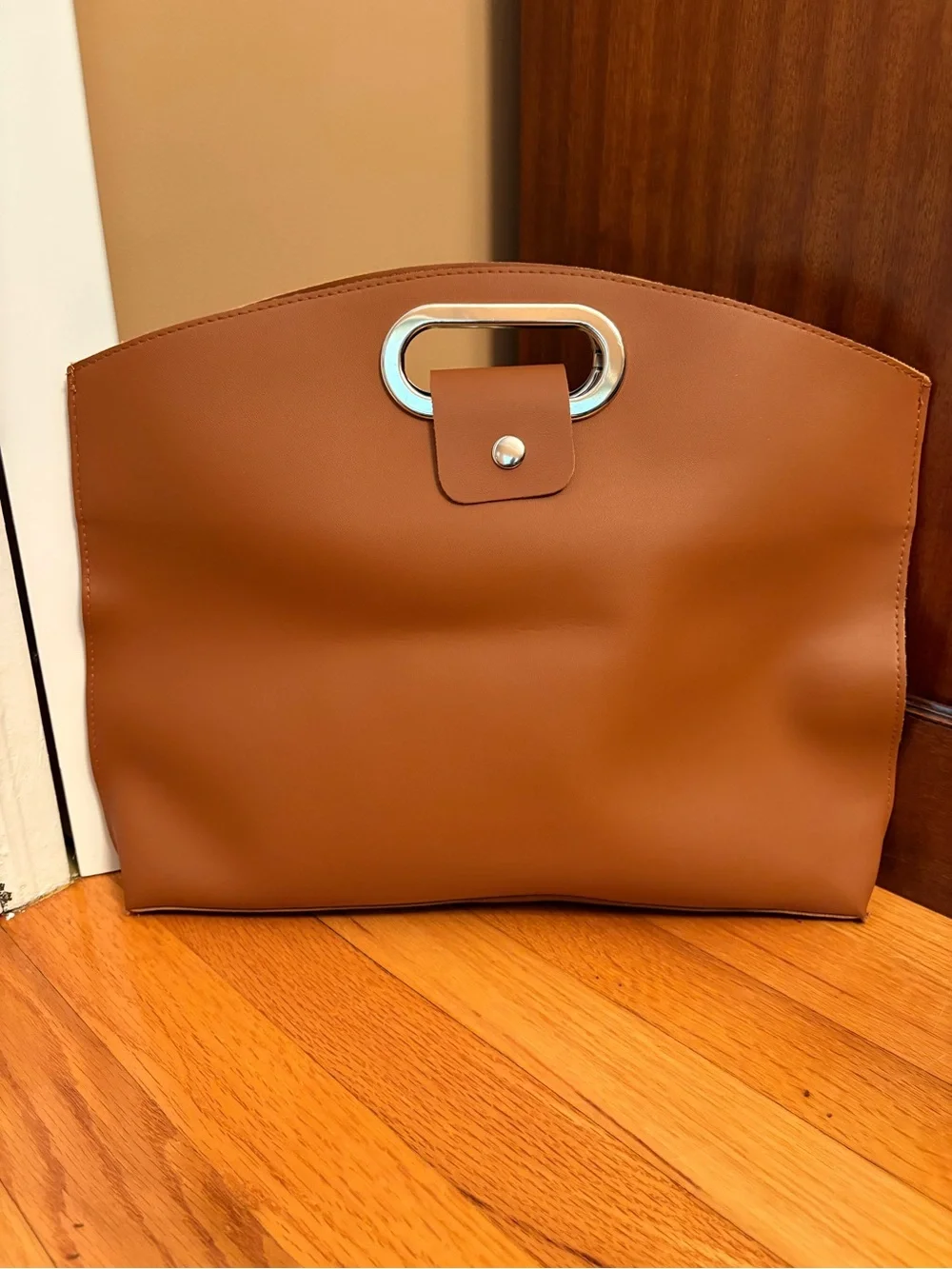 Faux Cognac Leather Fold Over New Clutch